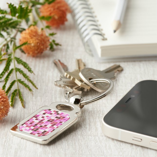 Pool Tiles, Pink Mosaic Tiles, Geometric Pattern Keychain (Side)