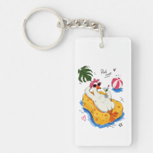 Pool Time Funny Duck with Sunglasses & Cocktail Keychain