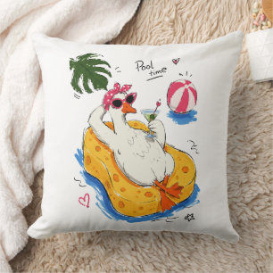 Pool Time Funny Duck with Sunglasses & Cocktail Throw Pillow