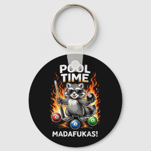 Pool Time Madafakas Funny Raccoon Billiards Player Keychain