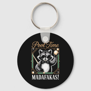 Pool time madafakas funny raccoon billiards player keychain
