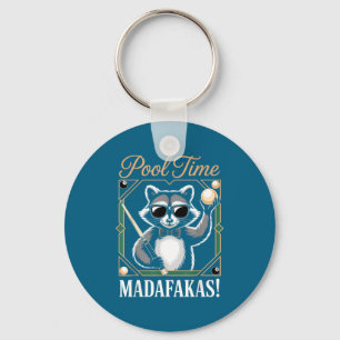 Pool time madafakas funny raccoon billiards player keychain
