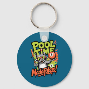 Pool time madafakas funny raccoon billiards player keychain