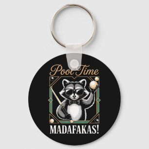 Pool Time Madafakas Funny Raccoon Billiards Player Keychain