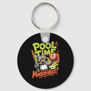 Pool time madafakas funny raccoon billiards player keychain