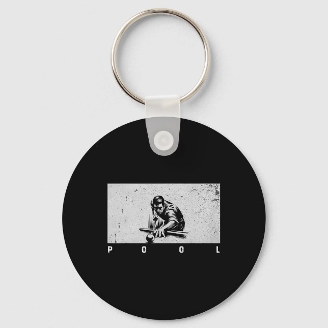 Pool Vintage Billiards Pool Player Funny Billiards Keychain (Front)