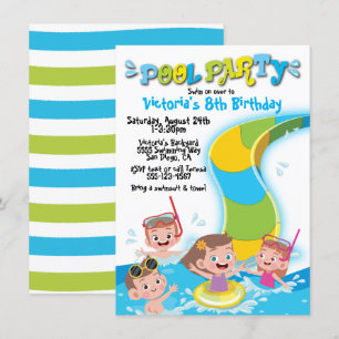Pool Waterslide Birthday Party Invitation