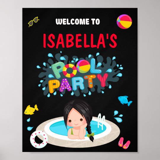 Pool Welcome Party Sign Girl Pool Party Poster Zazzleca 