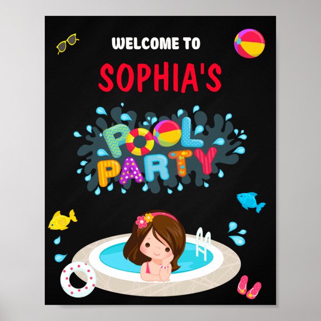 Pool welcome party sign Girl waterslide pool party (Front)