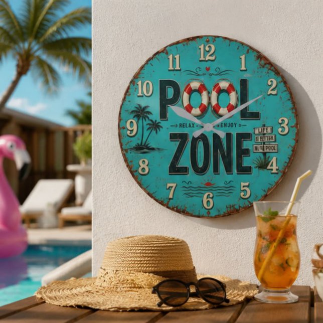 Pool Zone Vintage Poolside Large Clock (Creator Uploaded)