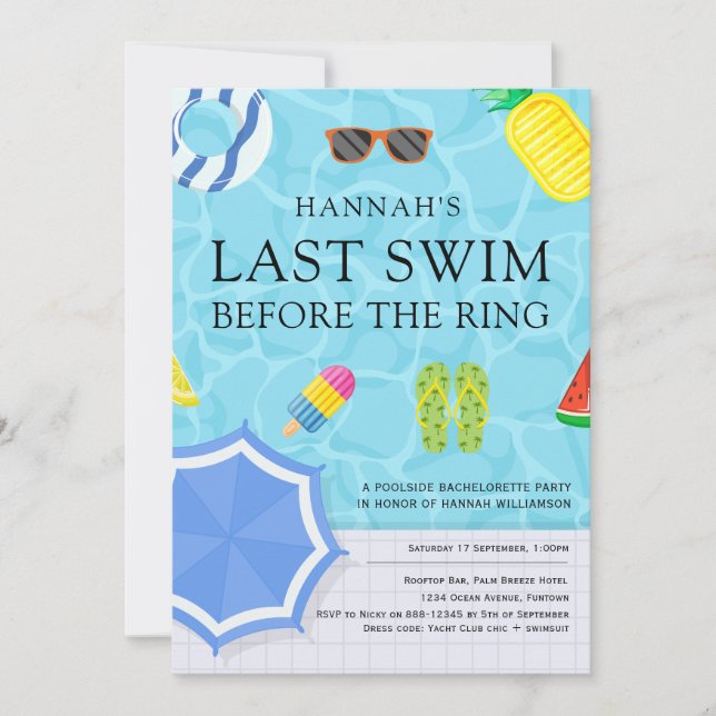 Poolside Bachelorette Party Invitation (Front)