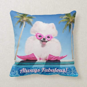 Poolside Dog In Flippers Throw Pillow