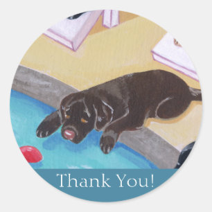 Poolside Party Labradors Painting Classic Round Sticker