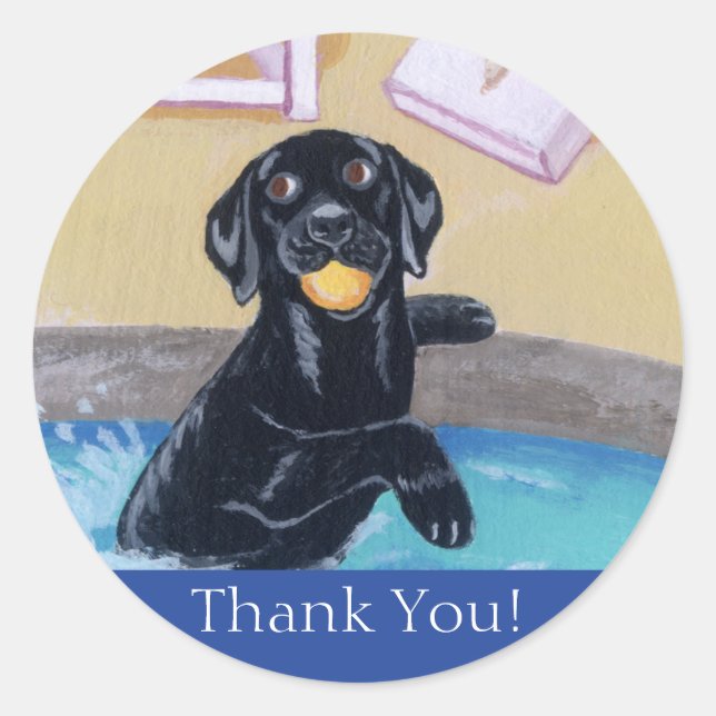 Poolside Party Labradors Painting Classic Round Sticker (Front)