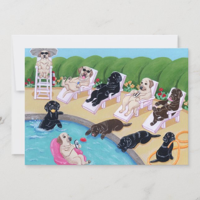 Poolside Party Labradors Painting Invitation (Front)