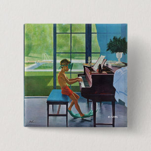 Poolside Piano Practice 2 Inch Square Button