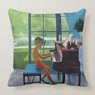 Poolside Piano Practice Throw Pillow