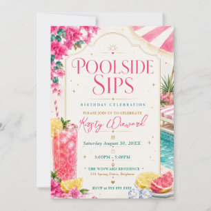 Poolside Sips Tropical Birthday Party Invitation