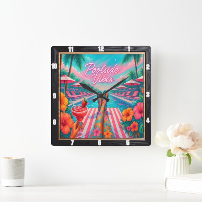Poolside Vibes Relaxing Summer Square Wall Clock (Home)