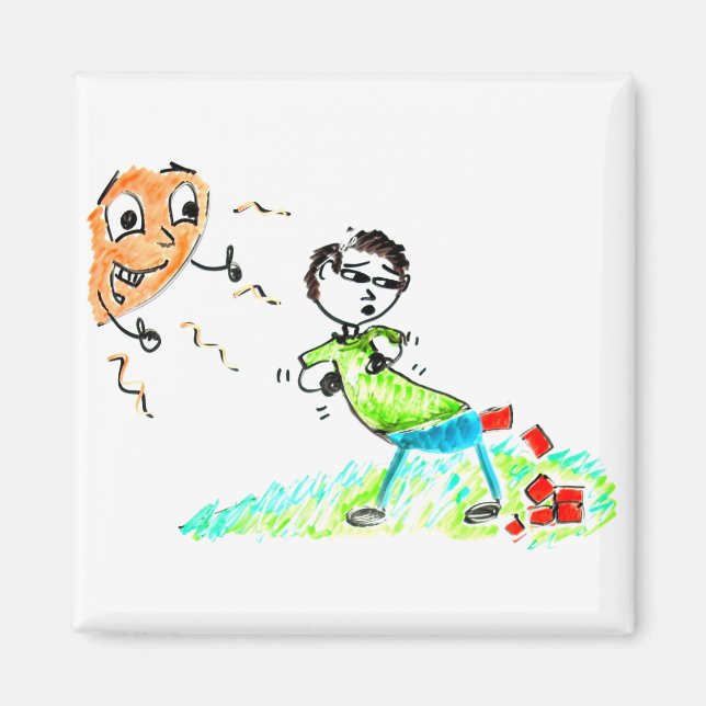 Poop Bricks | Sun Thumbs Up to Man Pooping Bricks Magnet (Front)