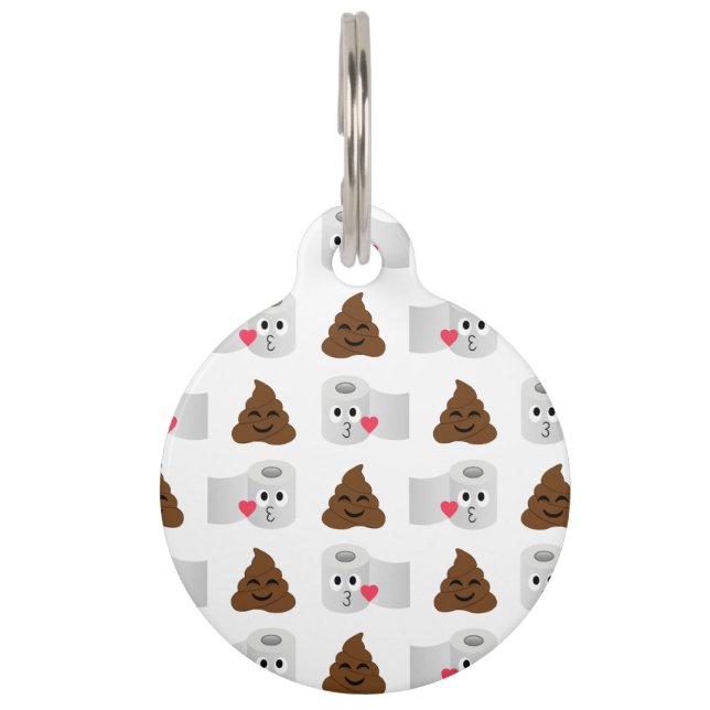 poop emoji and toilet tissue paper pet tag (Front)