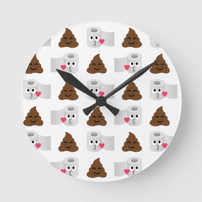 poop emoji and toilet tissue paper round clock (Front)