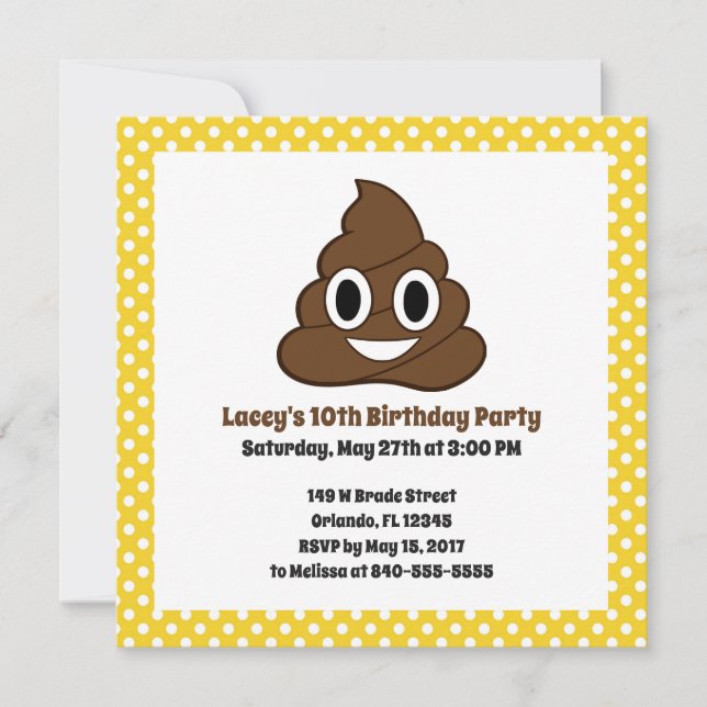 Poop Emoji Birthday Invitattion Invitation (Front)