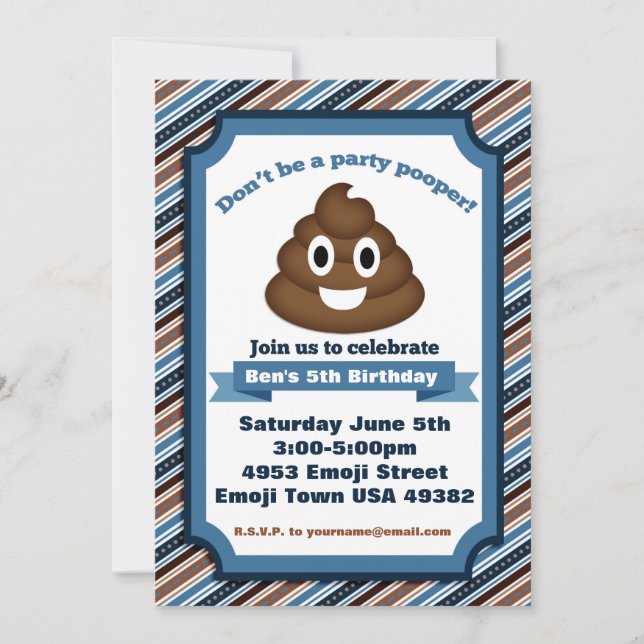 Poop Emoji Boy Birthday Invitation (Front)