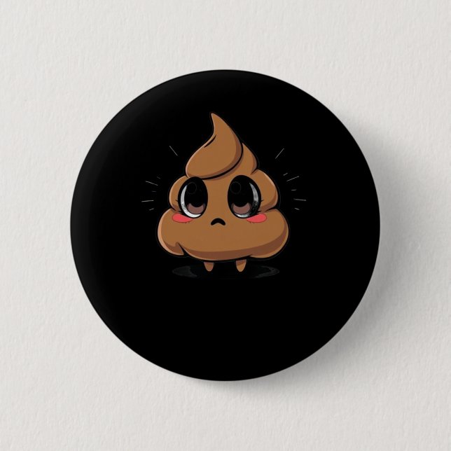 Poop Emoji Chibi Sticker  2 Inch Round Button (Front)