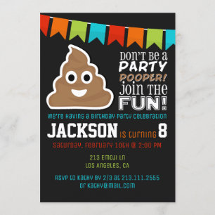 Poop Emoji Funny Boys Invitation à la fête d'anniv