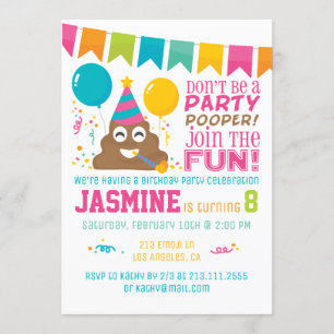 Poop Emoji Funny Invitation à la fête d'anniversai