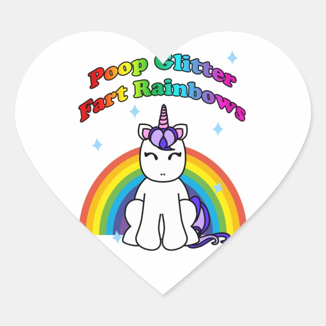 Poop Glitter Fart Rainbows Heart Sticker (Front)