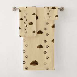 Poop & Paw Prints Cute Messy Pets Animal Lover's Bath Towel Set