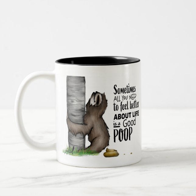 pooping Sloth Two-Tone Coffee Mug (Left)