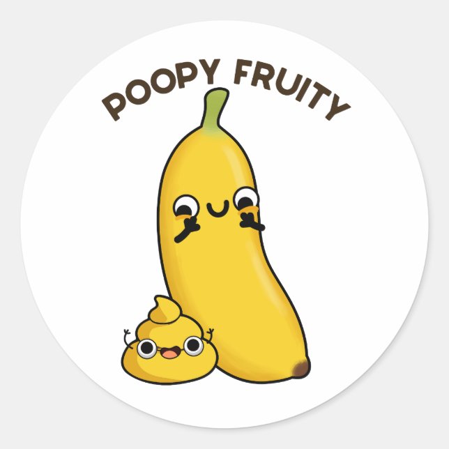 Poopy Fruity Funny Fruit Pun Classic Round Sticker (Front)