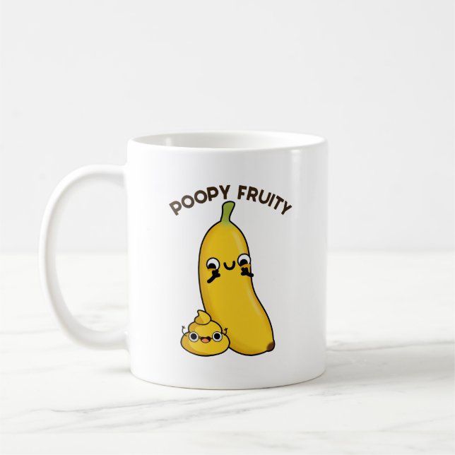 Poopy Fruity Funny Fruit Pun Coffee Mug (Left)