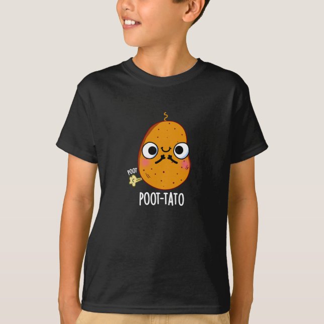 Poot-tato Funny Farting Potato Pun Dark BG T-Shirt (Front)