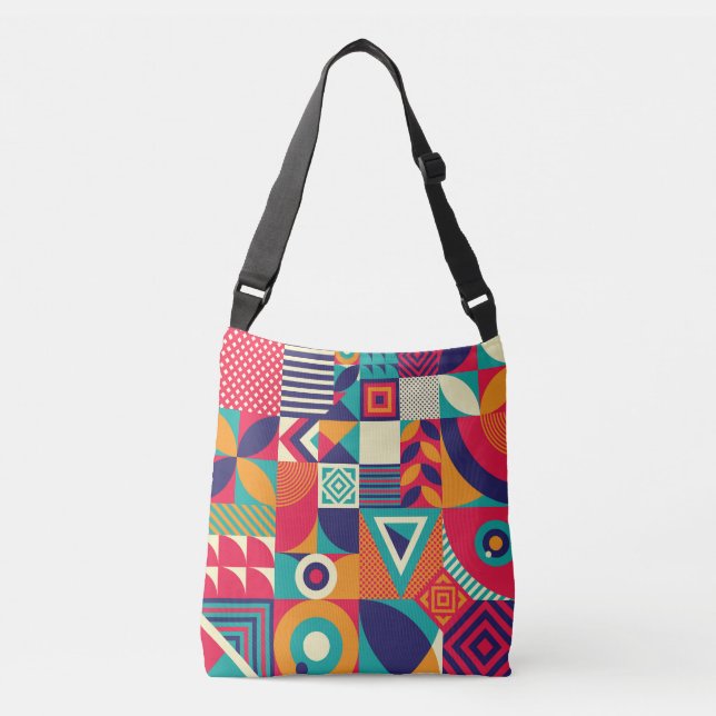 Pop abstract geometric shapes, seamless pattern. crossbody bag (Front)