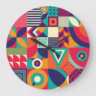 Pop abstract geometric shapes, seamless pattern. large clock