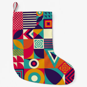 Pop abstract geometric shapes, seamless pattern. small christmas stocking
