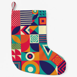 Pop abstract geometric shapes, seamless pattern. small christmas stocking