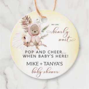 Pop and cheer bearly wait boho bear girl shower. favour tags