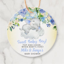 Pop and cheer sweet baby boy baby shower tags.