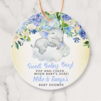 Pop and cheer sweet baby boy baby shower tags. favour tags