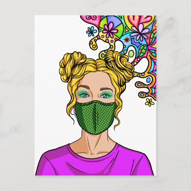 Pop Art 2021 Face Mask Lady Girl Postcard (Front)