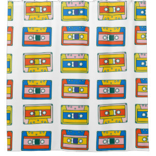 Pop art 90s seamless pattern of music cassettes. B