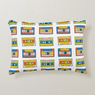 Pop art 90s seamless pattern of music cassettes. B Accent Pillow