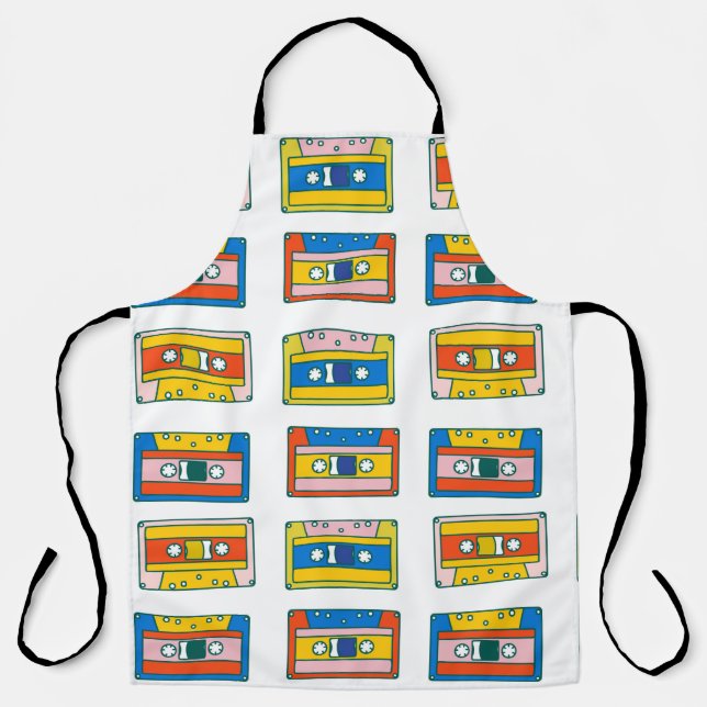 Pop art 90s seamless pattern of music cassettes. B Apron (Front)