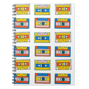 Pop art 90s seamless pattern of music cassettes. B Notebook