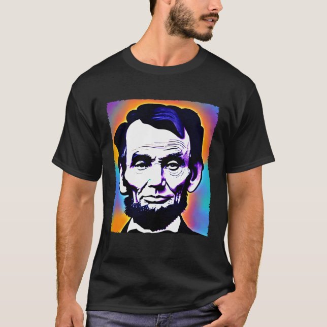 Pop Art Abraham Lincoln 4th of July Design T-Shirt (Front)